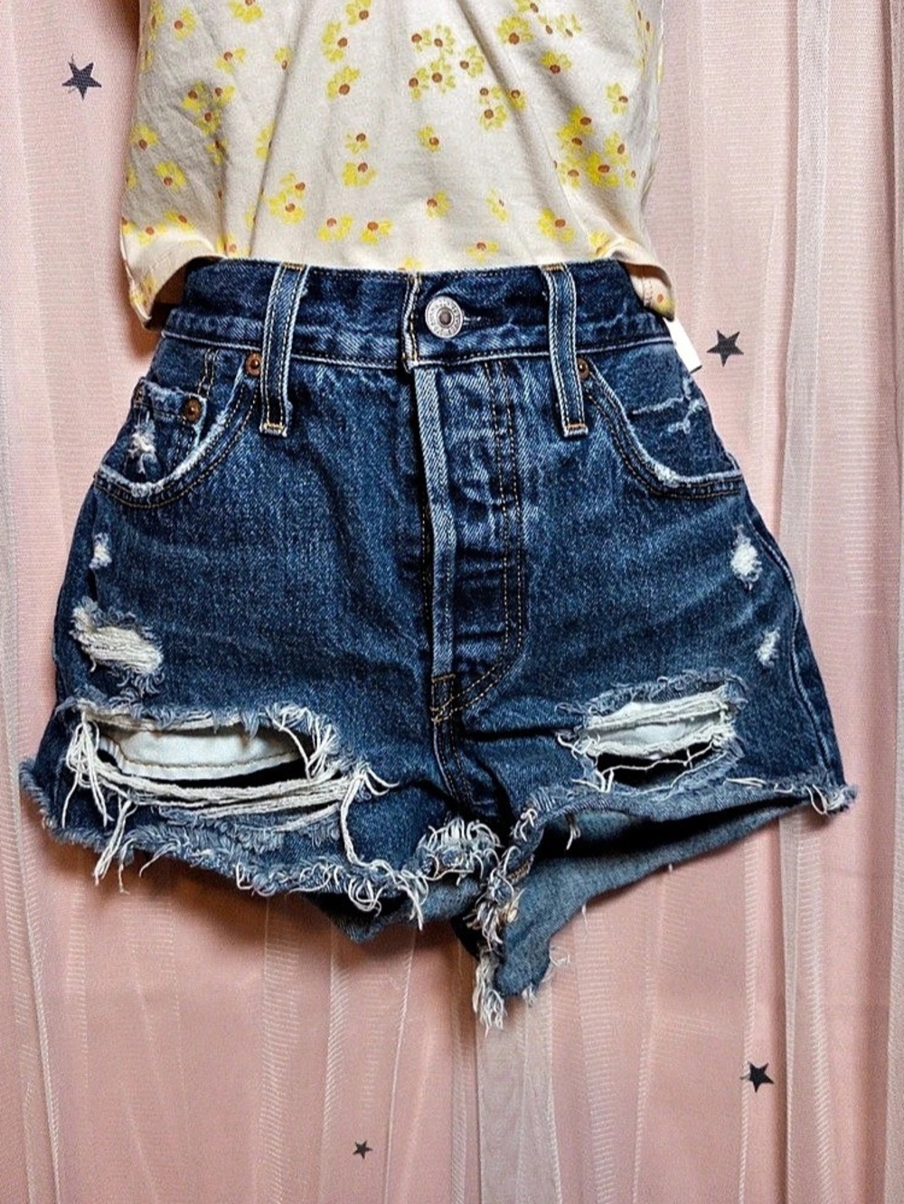 Levi's 501 Original Cut-Off Shorts Blue Waist 25 | Distressed Y2K